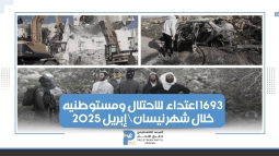 1693 اعتداء نفذته سلطات الاحتلال ومستوطنيها خلال شهر نيسان\إبريل 2025